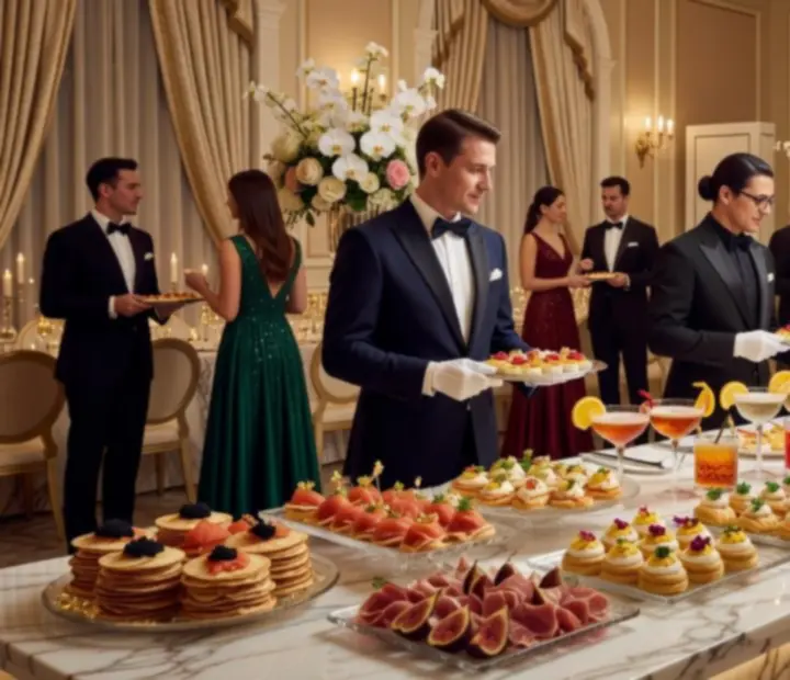 Gourmet bufet na eleganckiej gali z wyszukanymi daniami