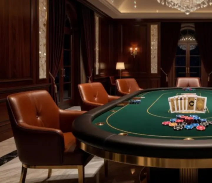 Elegancka aranżacja stołu pokerowego z symbolicznymi żetonami na ekskluzywnym evencie